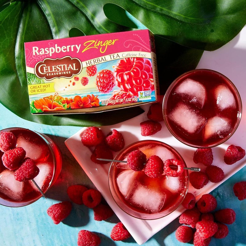Celestial Seasonings Raspberry Zinger Herbal Tea, Caffeine Free, 20 Tea Bags Box gallery