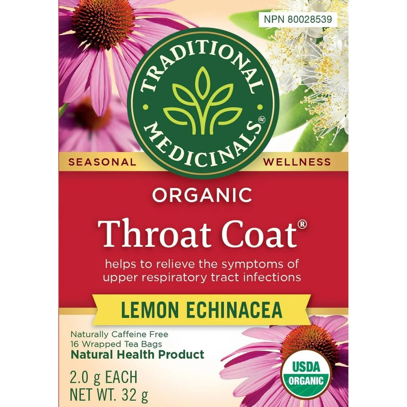 Traditional Medicinals Cold Flu Caffeine Tea-Herbal Throat Coat Lemon Echinacea