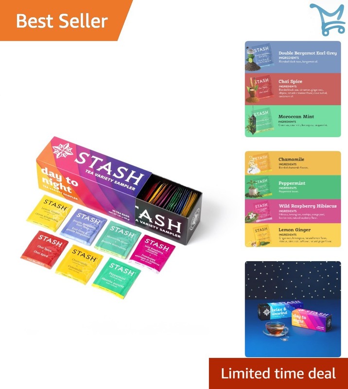 Tea Sampler Assorted Flavors Caffeine-Free & Caffeinated Day to Night Tea Set