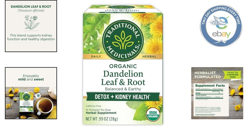 Compostable Dandelion Root Tea - Organic Detox & Digestion Support - 16 Bags gallery
