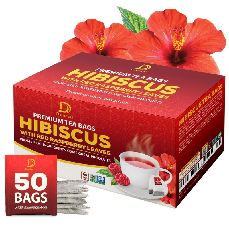 Premium Hibiscus & Raspberry Leaf Tea Bags - 50 Count - Non-GMO, Caffeine-Free H gallery