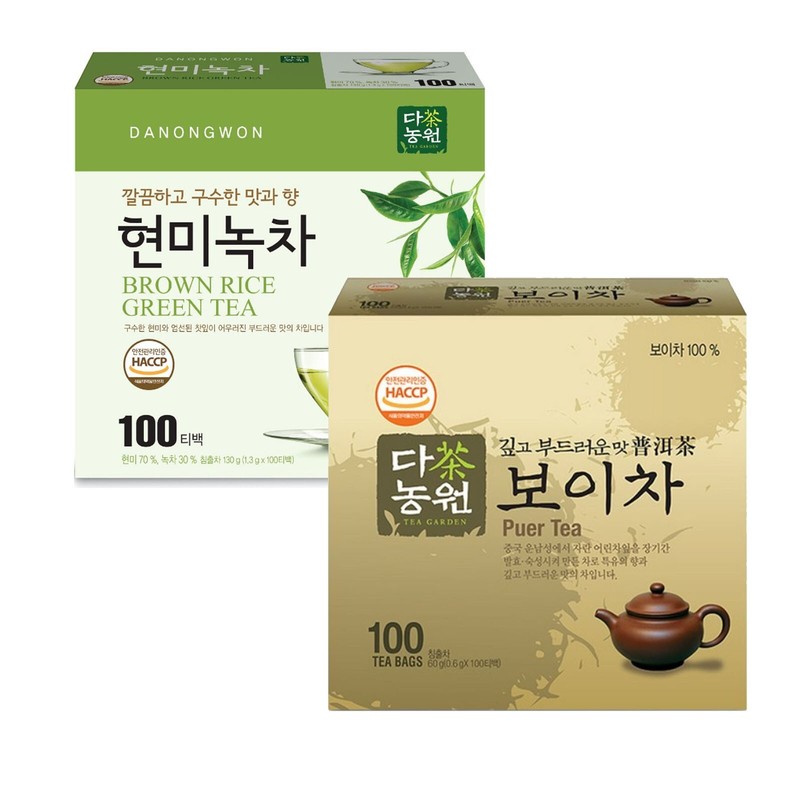 Korean Danongwon Puer Tea + Brown Rice Green Tea 200 Tea bag Free Shipping