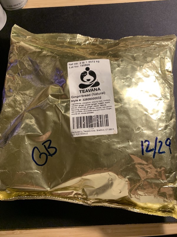NEW! TEAVANA 2lbs GINGERBREAD LOOSE LEAF TEA IN GOLD SEALED BAG