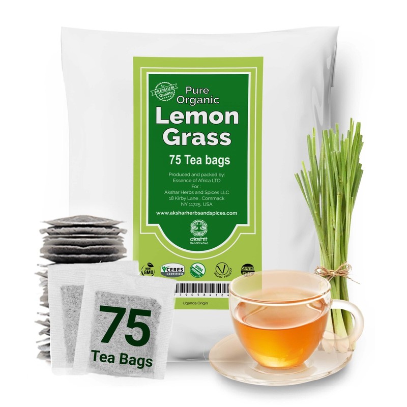 75 Organic Lemongrass Tea Bags, Pure Lemongrass Tea, Te De Limon, No Caffeine