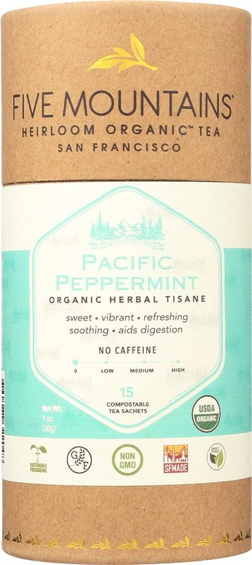 Five Mountains Organic Pacific Peppermint 15 non-GMO Caffeine-Free Herbal Tea Ba