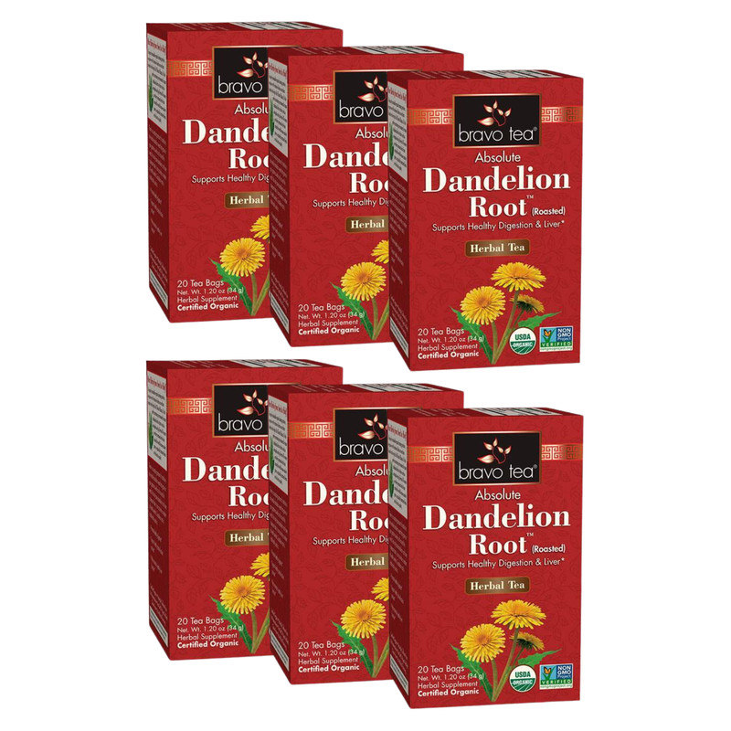 Absolute Dandelion Tea by Bravo Tea (6 Boxes of 20 Teabags Each)