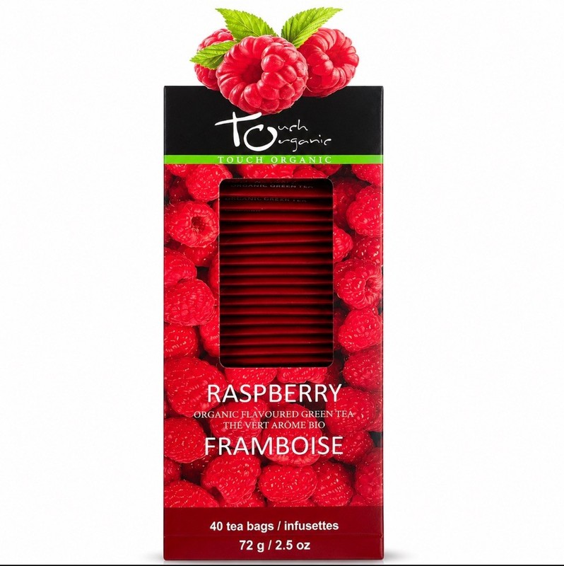 Touch Organic RASPBERRY GREEN Tea Arome Bio Framboise Bags, 40 Bags, 2.5 oz