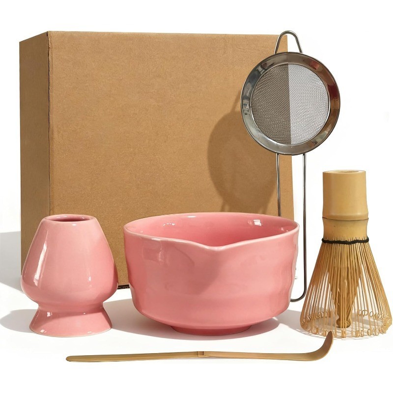 Matcha Whisk Set 5 pcs 18 oz Tea Making Bowl Kit Great for Starter Pink