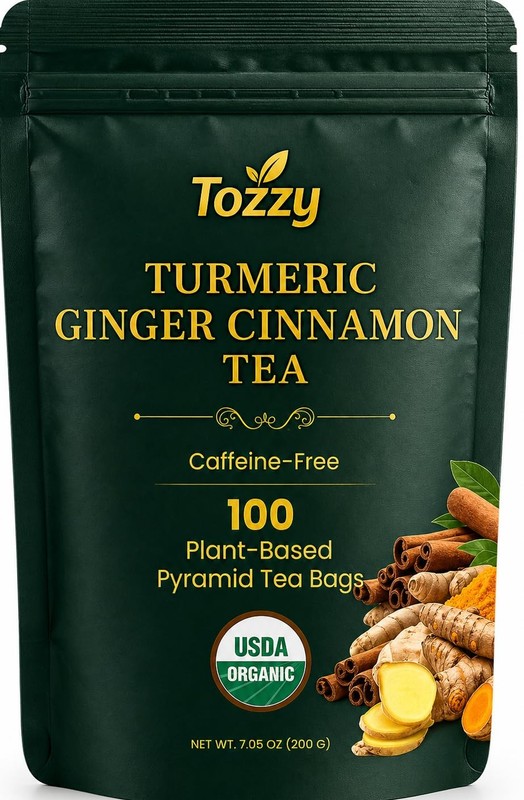 Tozzy Organic Turmeric,Ginger & Cinnamon Tea – 100 Count, PlantBased Pyramid …