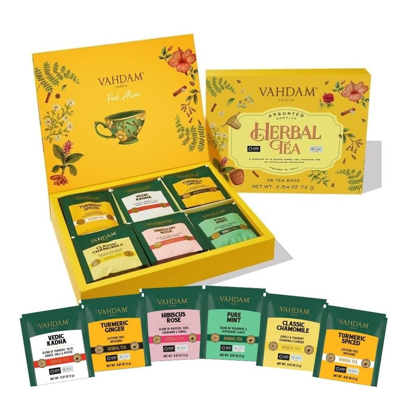 Assorted Herbal Tea Variety Pack (6 Variants, 36 Tea Bags) Caffeine Free, Gluten