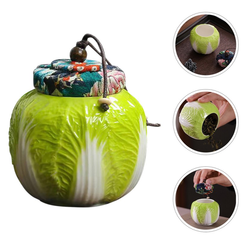 Mini Ceramic Tea Jar Tea Canister Candy Jar Chinese Cabbage Shape Container gallery