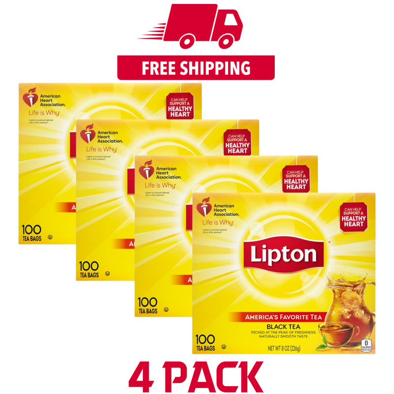 4 Packs – Lipton Tea Bags, Black Tea 100 Black Tea Bags, 400 Ct Total