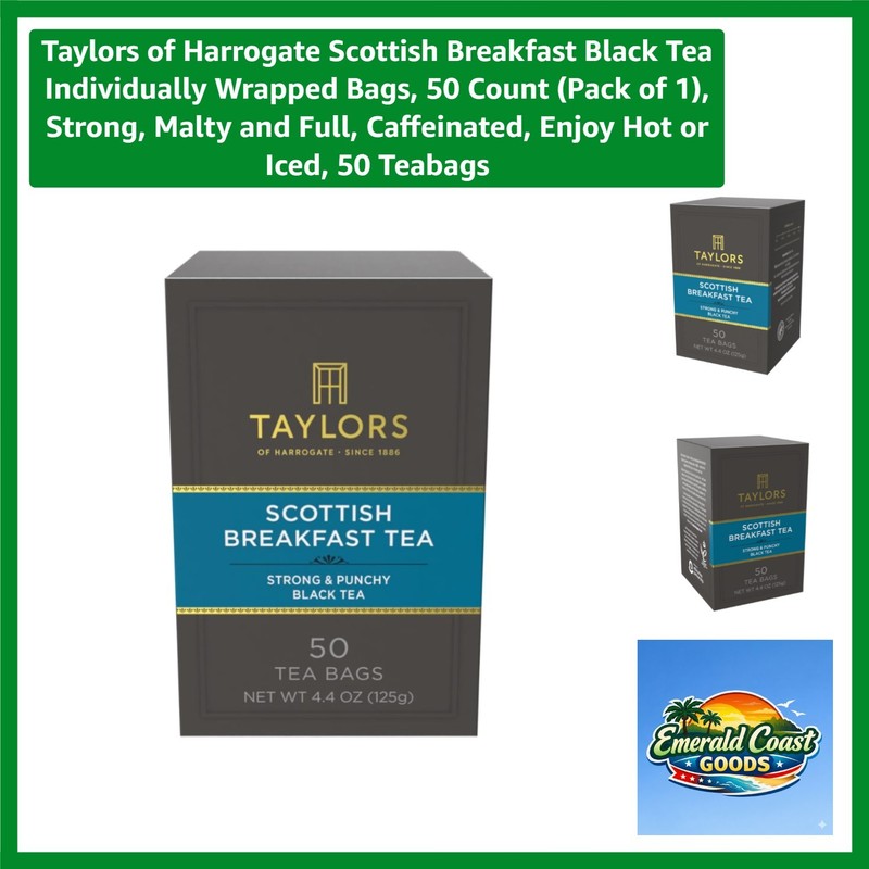 Rich Malty Scottish Breakfast Tea – 50 Caffeinated Bags for Hot & Iced Enjoyment