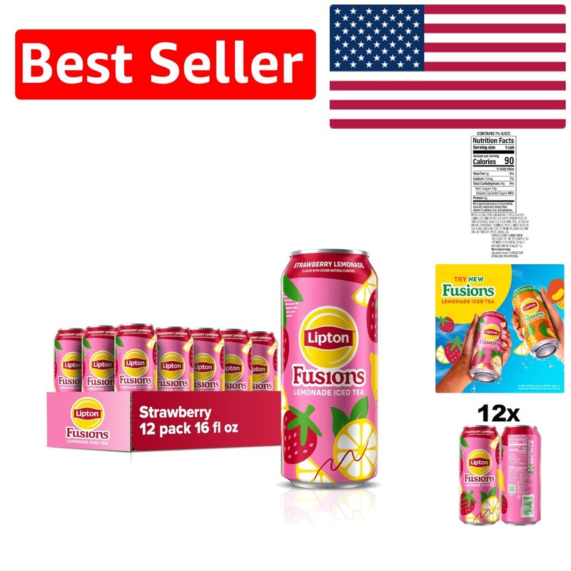 Healthier Fusions Strawberry Lemonade Iced Tea – 50% Less Sugar, 12 Cans