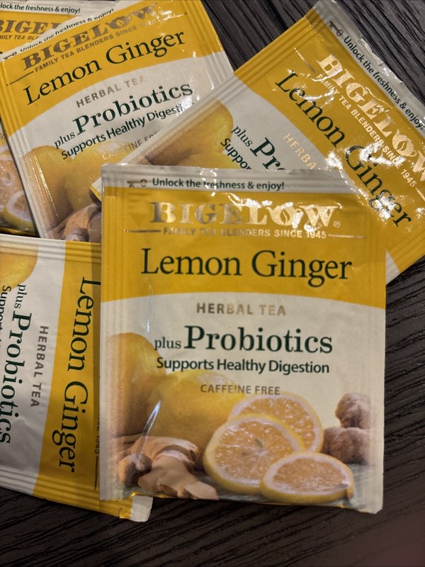 25 Bag(S) Bigelow Tea Lemon Ginger Herbal Tea Plus Probiotics CAFFEINE FREE
