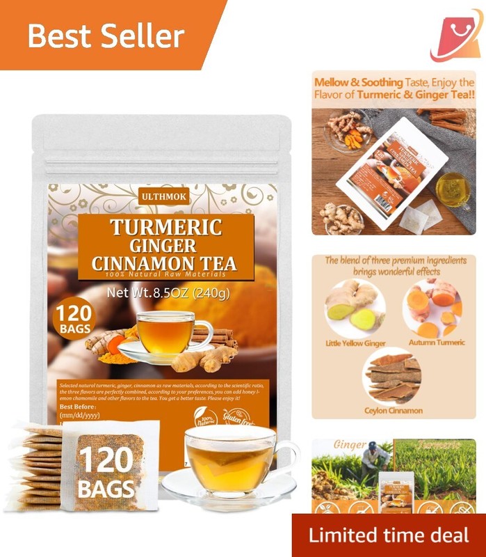 120 Count Turmeric Ginger Cinnamon Tea Bags, 100% Natural, Caffeine Free