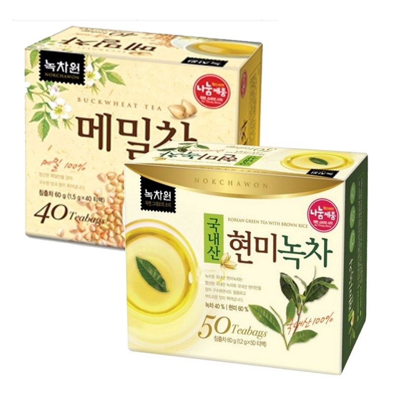 Korea Nokchawon Brown Rice Green Tea + Buckwheat Tea 90 Tea bag Free Shipping