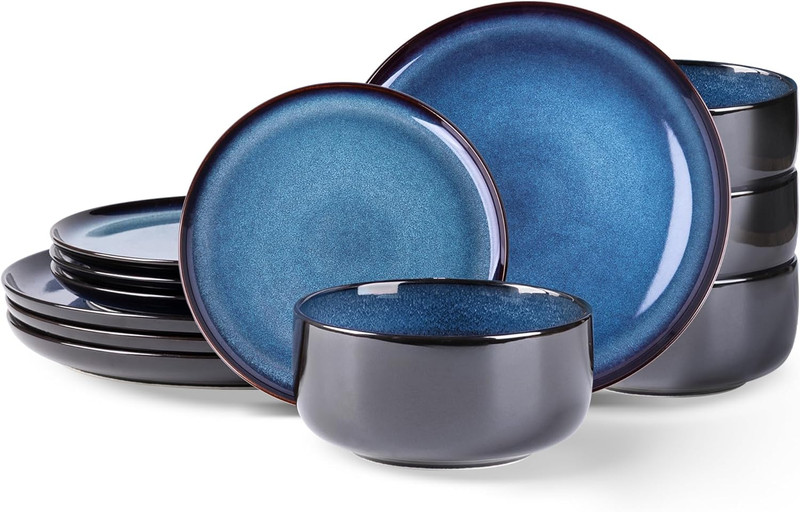 Blue Ceramic Dinnerware Set for 4 - 12 Piece Scratch Resistant & Safe gallery