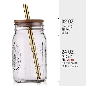 Reusable Boba Bubble Tea & Smoothie Cups - 2 Glass Wide Mouth 32oz Mason Jars gallery