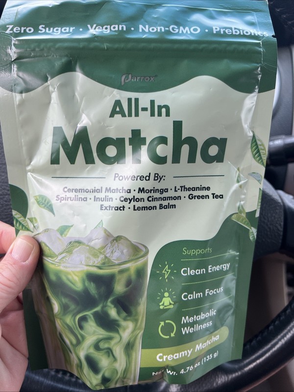 Parrox All-In Matcha Ceremonial Grade Powder Vegan Zero Sugar 4.76oz 30 Servings