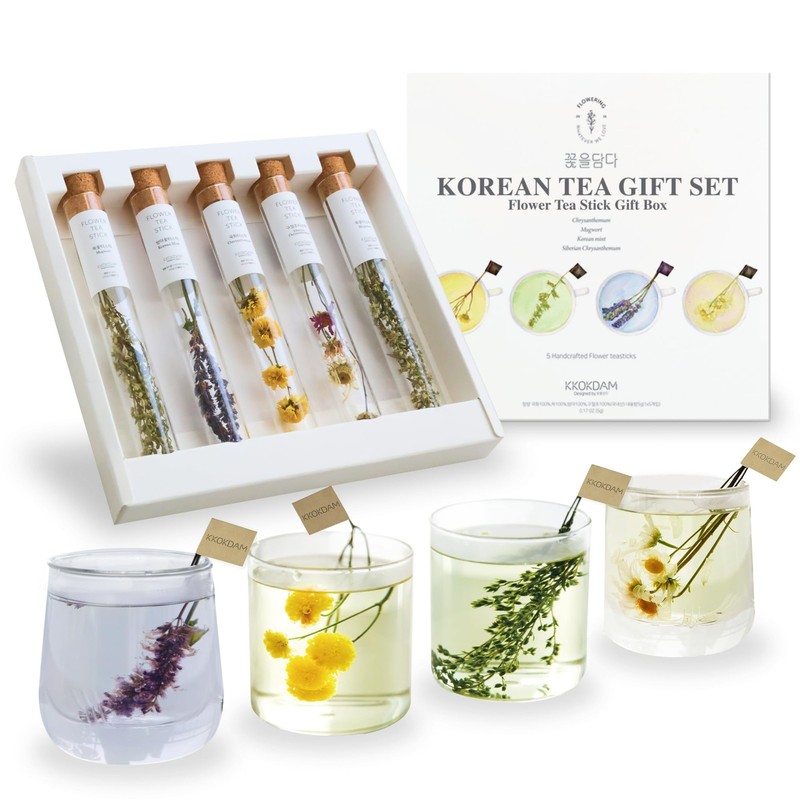 Fancy Korean Tea Gift Set – Premium Flower Tea Stick Variety Pack – 5 Loose L…