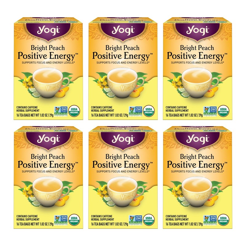 Yogi Tea Bright Peach Positive Energy Tea – 16 Tea Bags per Pack (6 Packs) – …