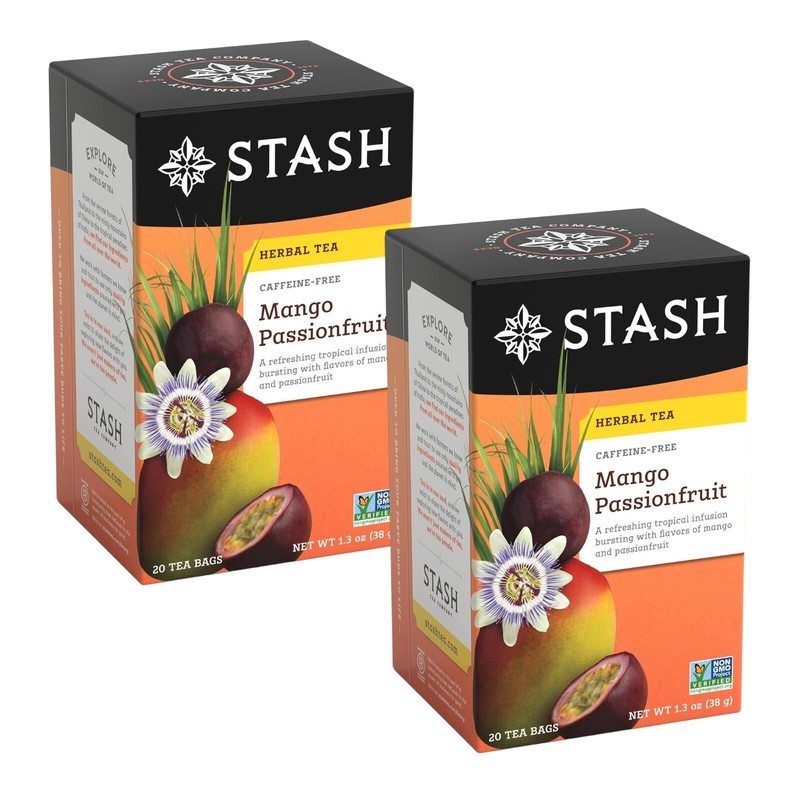 Stash Tea MANGO PASSIONFRUIT Caffeine-Free Tropical 20 Individual Bags (2 Pack)