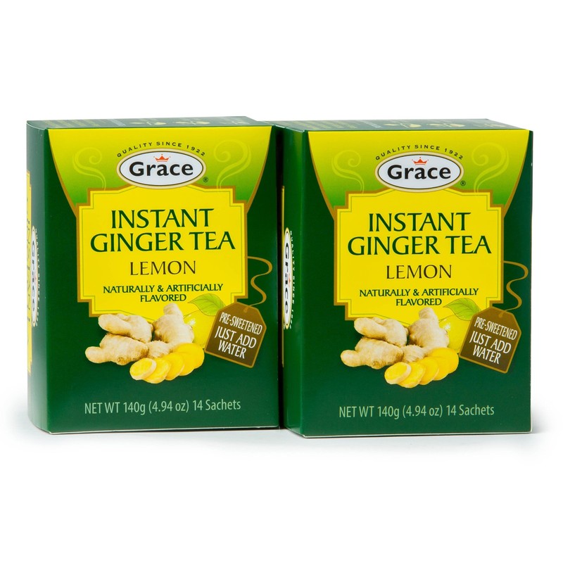 2 Pack Grace Instant Ginger Lemon Tea Pre Sweetened Jamaican Tea Bags 28 Count