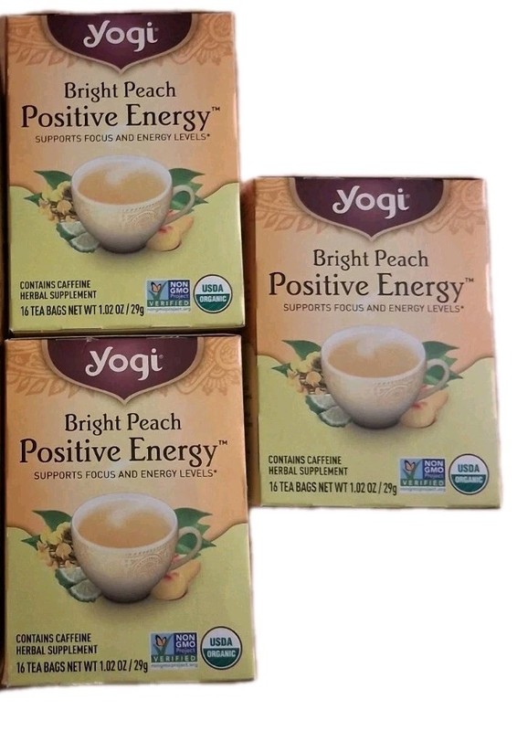Three Yogi 16 Count TeaBags Boxes-Bright Peach Positive Energy-exp February 2028