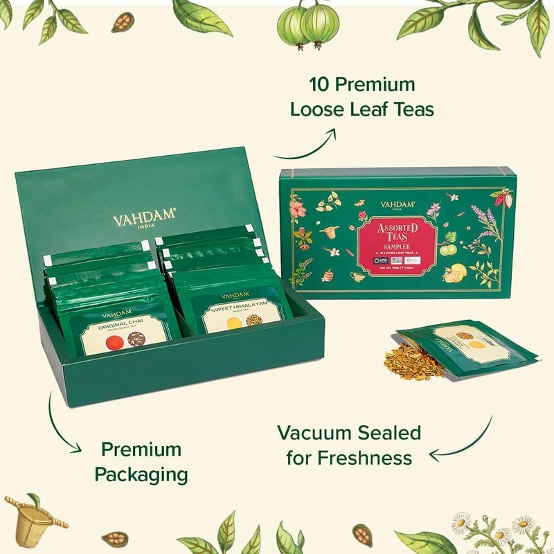 VAHDAM Top 10 Favourites Tea Sampler Set | Loose Leaf Tea (50+ Cups) | Tea gallery