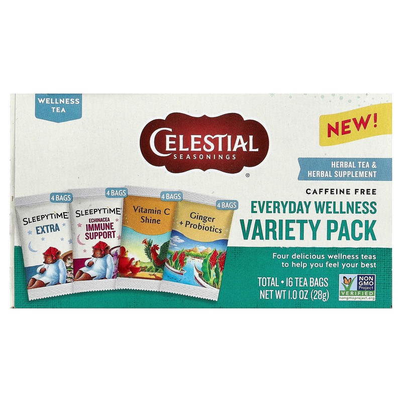 Everyday Wellness Variety Pack, Caffeine Free , 16 Tea Bags, 1 oz (28 g)
