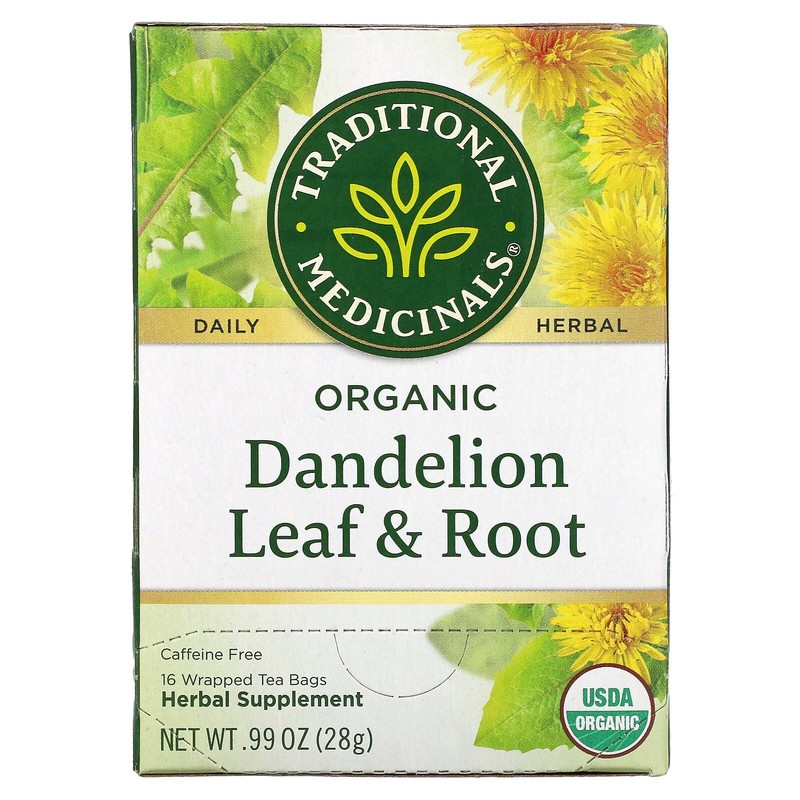 Herbal Teas, Organic Dandelion Leaf & Root Tea, Caffeine Free, 16 Wrapped Tea