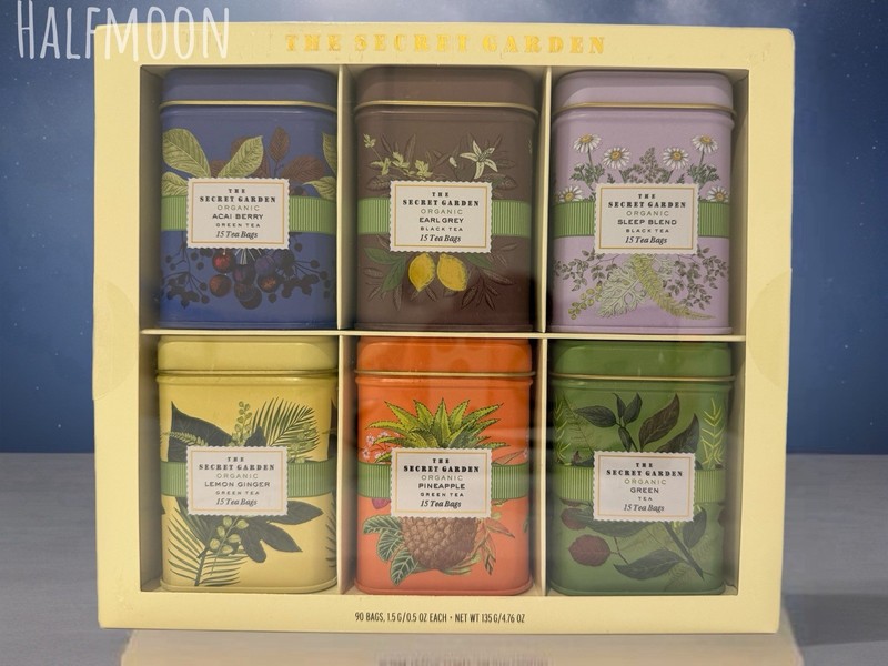 Secret Garden Tea Collection Gift Set Tins Green Tea Earl Grey Acai Pineapple +