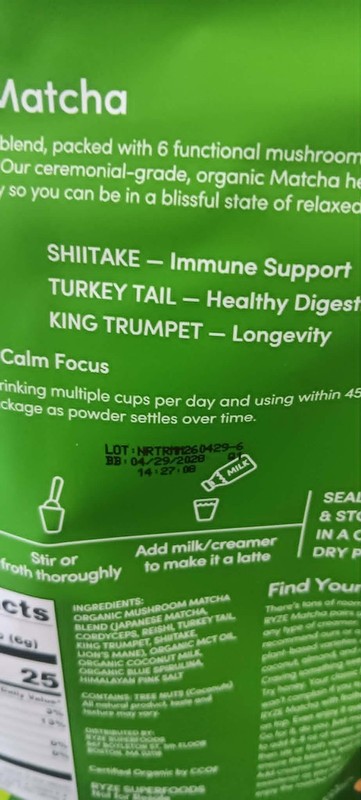 RYZE MUSHROOM MATCHA - USDA ORGANIC - 60 SERVINGS - DUO PKG - EXP 04/29/28 - NEW gallery