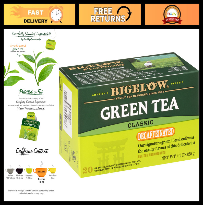 Decaf Green Tea Bags – Classic Green Tea, 120 Count, Pack of 6, Herbal Wellness
