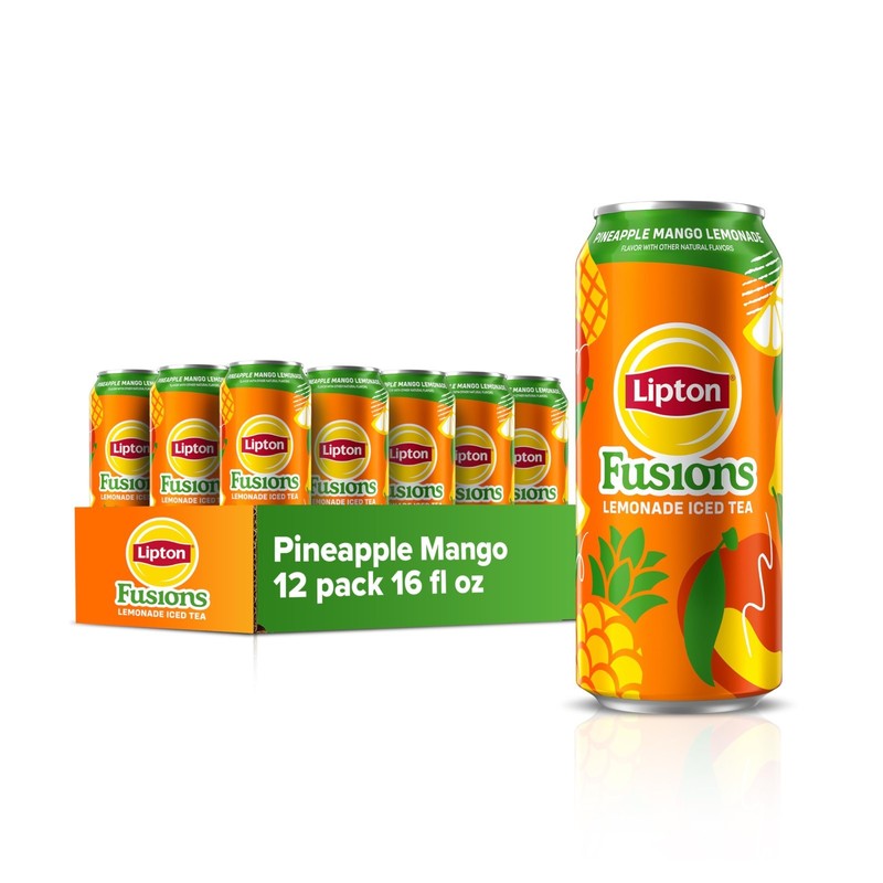 Pineapple Mango Lemonade Iced Tea, 16 Fl Oz Cans, Refreshing Drink, Pack of 12