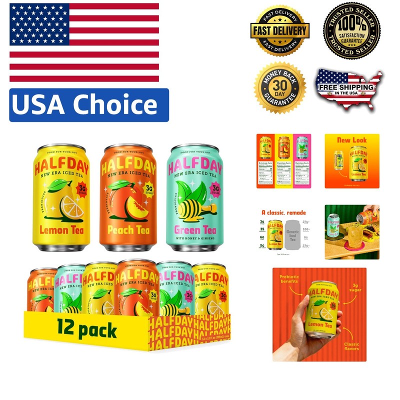 Refreshing Prebiotic Iced Tea: Lemon & Peach - Support Digestive Health, 12 Cans