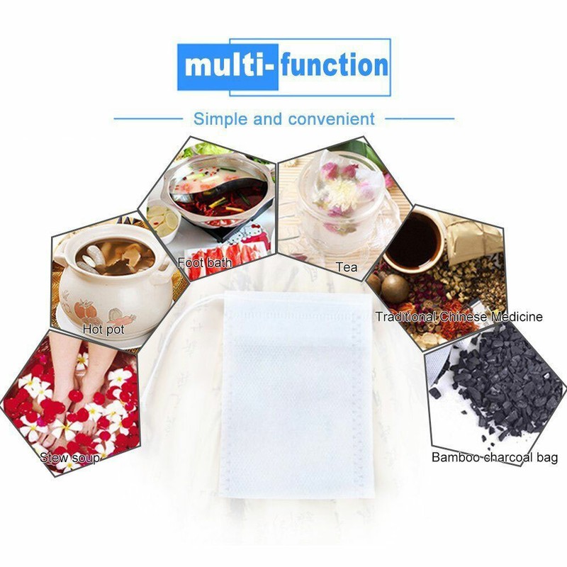 100Pcs Tea Bag Disposable Drawstring Flip Empty Teabag Herb Loose Tea Filter gallery