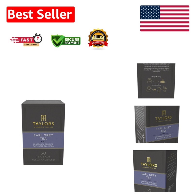 50 Count Earl Grey Black Tea Bags, Perfectly Caffeinated, Allergen-Free, Natural