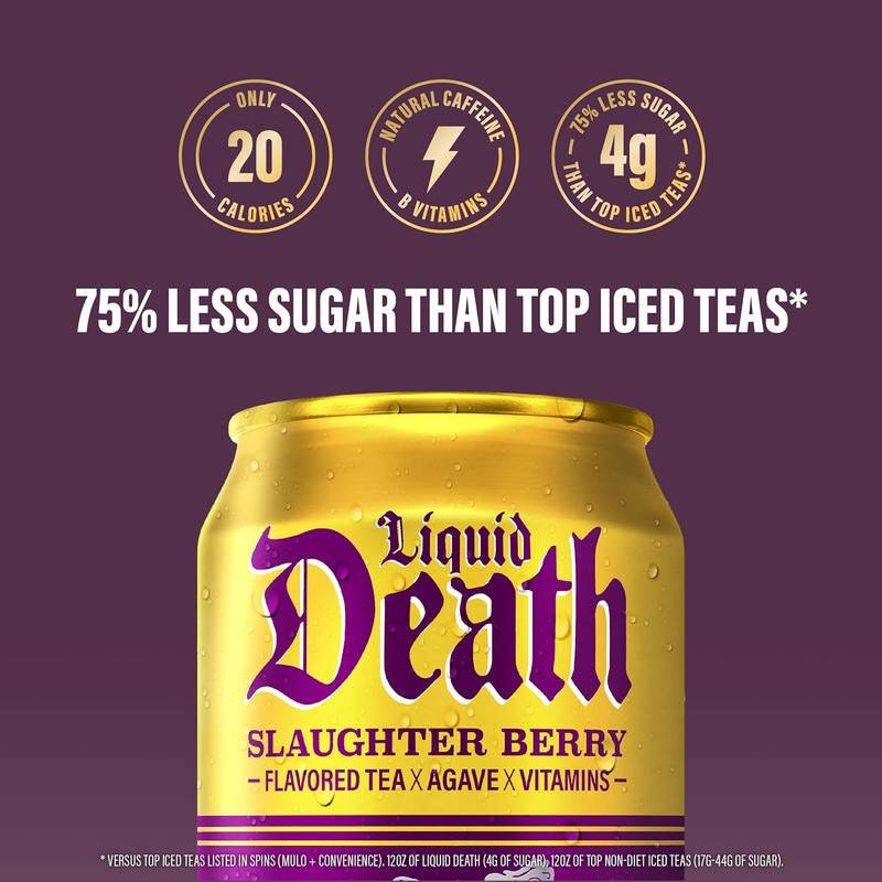 Liquid Death Slaughter Berry Iced Tea – Raspberry Black Tea, 12oz Cans, 12 Pack gallery
