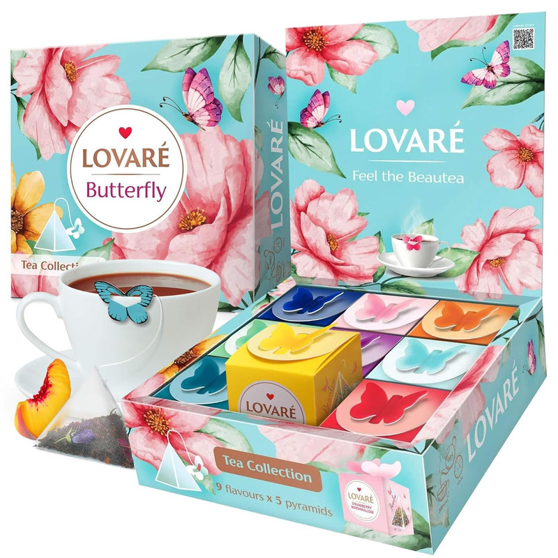 Assorted Tea Sampler 45 Pack Pyramid Bags 9 Flavors Black Green Fruit Gift - US gallery
