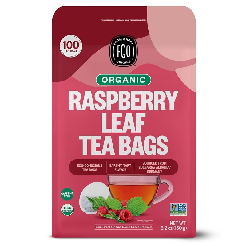100 Eco-Conscious Organic Red Raspberry Leaf Tea Bags - Caffeine Free Delight