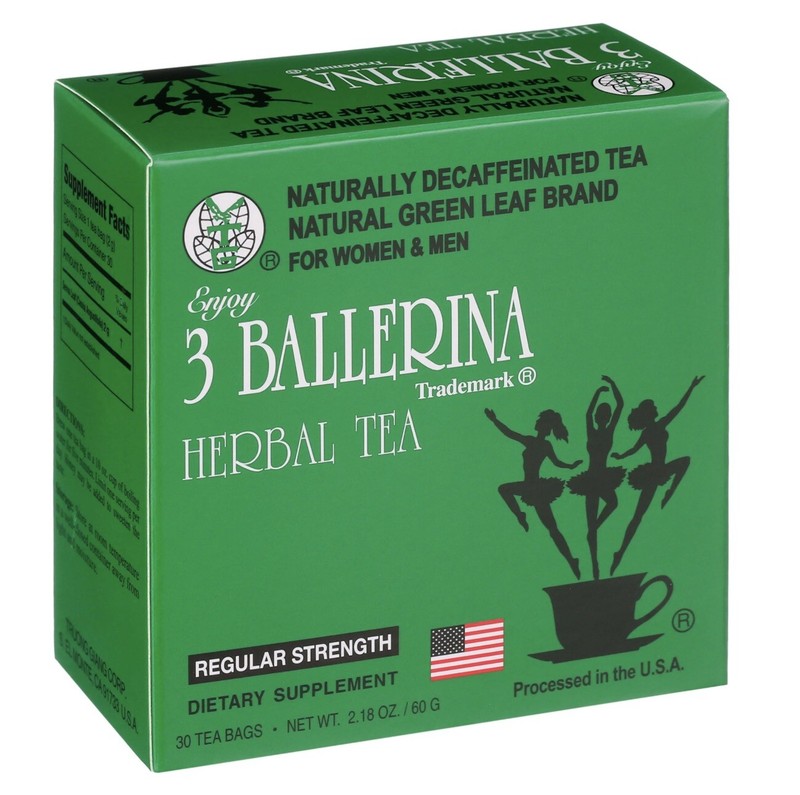 3 BALLERINA Caffeine Free Herbal Tea Regular Strength 30 tea bags per box/18cs