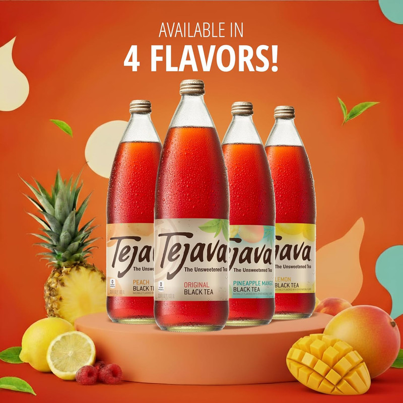 Tejava Black Iced Tea, Original Unsweetened, 12 Pack, 1L Glass Bottles, No Sugar gallery