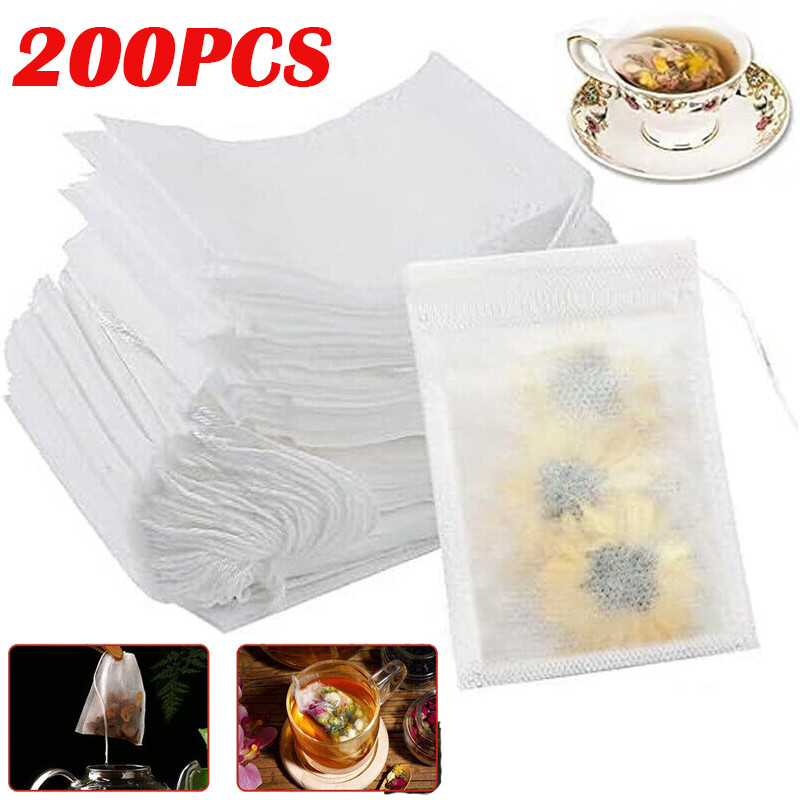 200PCS Drawstring Empty Tea Bags Disposable Teabags Non-woven Spice Filters Bags