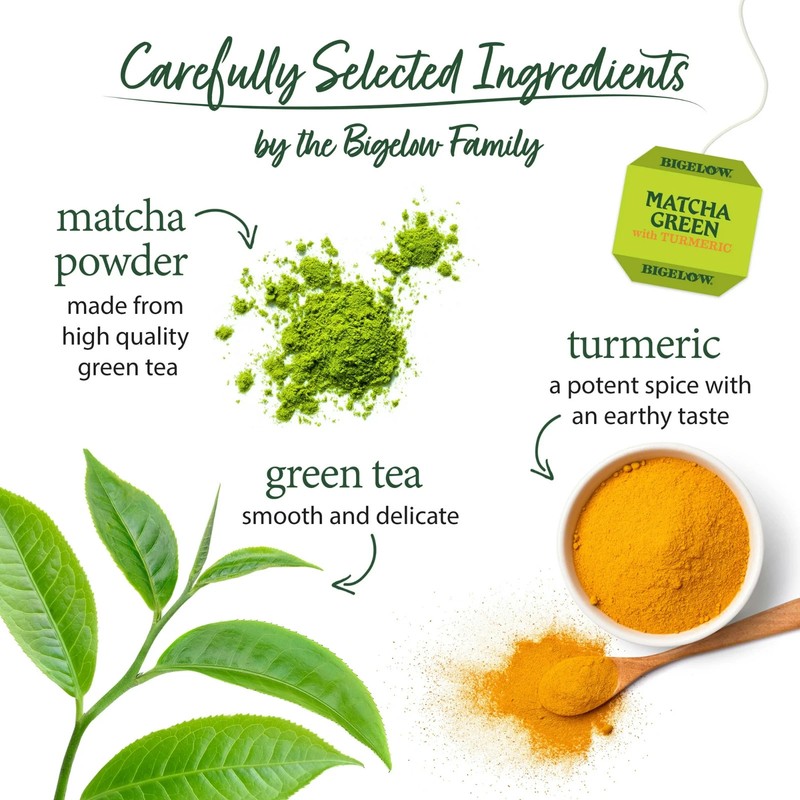 Bigelow Matcha Green Tea with Turmeric, Green Tea Bags, 18 Count gallery
