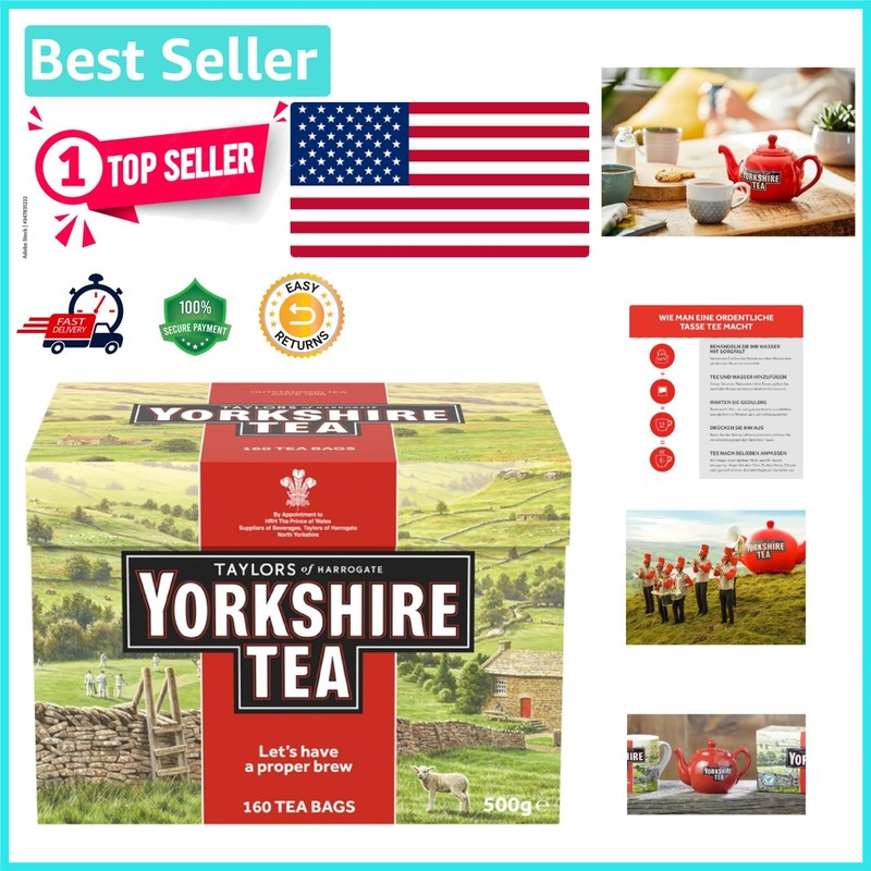 Refreshing Yorkshire Red Black Tea – 160 Caffeinated Tea Bags for Any Time