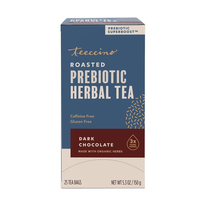 Teeccino Dark Chocolate Prebiotic Herbal Tea 25 Bags Gut Health Support
