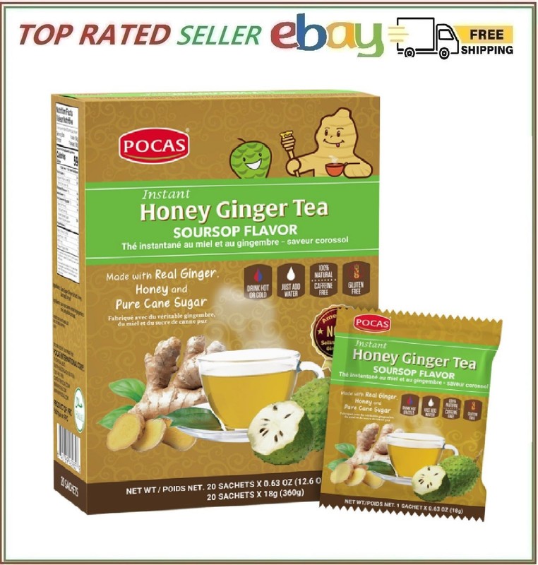 Pocas Honey Ginger Tea – Instant Powder 360 Gram (Pack of 24), Soursop