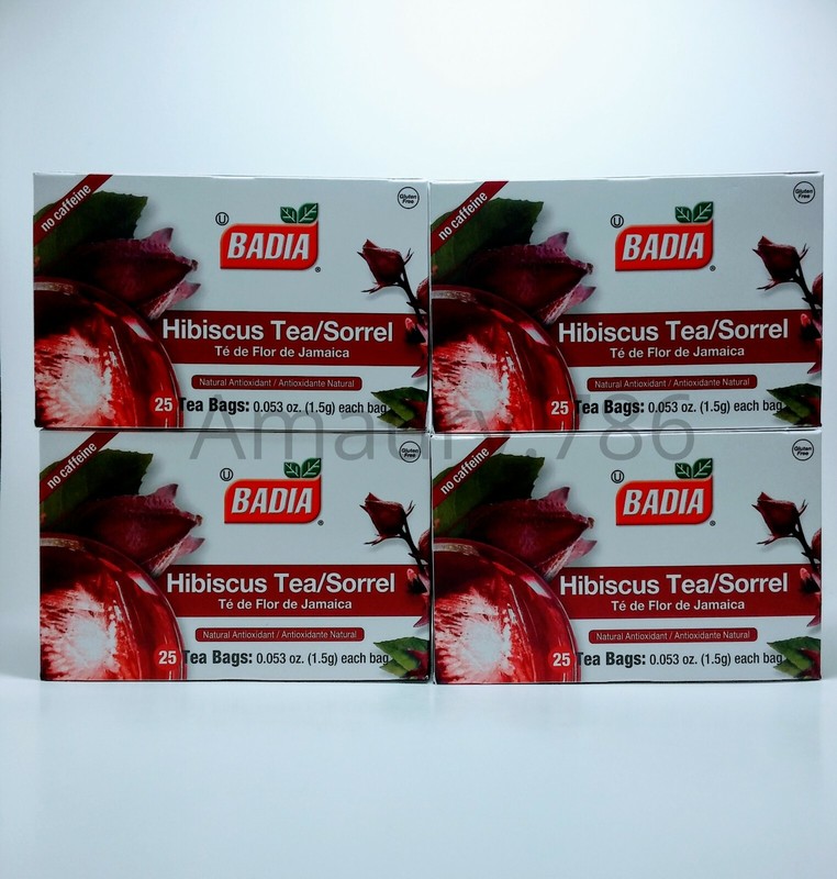 Badia Decaffeinated Hibiscus Tea Bags, 25 count (4 packs , 100 Tea bags)